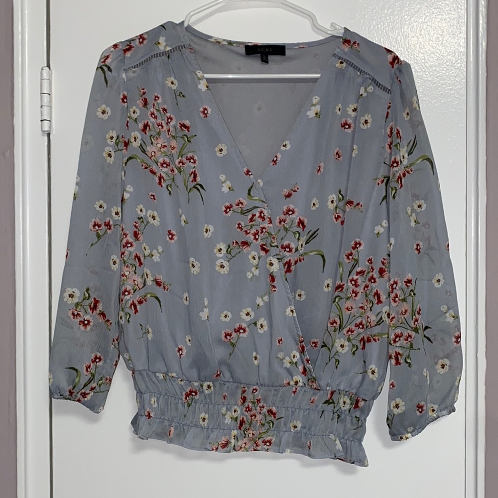 Size‎ M light blue and floral blouse